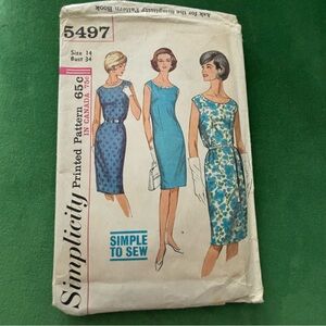 Vintage 1964 Simplicity 5497 Sewing Pattern Misses'| Size 14| Bust 34